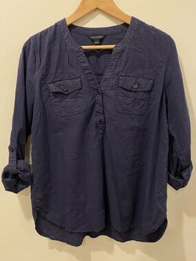 Linen blend navy blouse